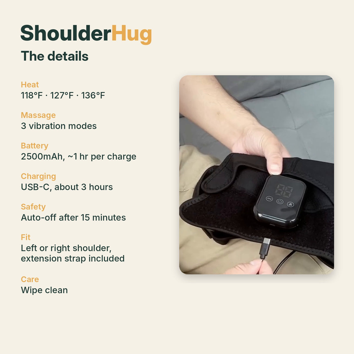 ShoulderHug Cordless Heated Shoulder Wrap with Massage